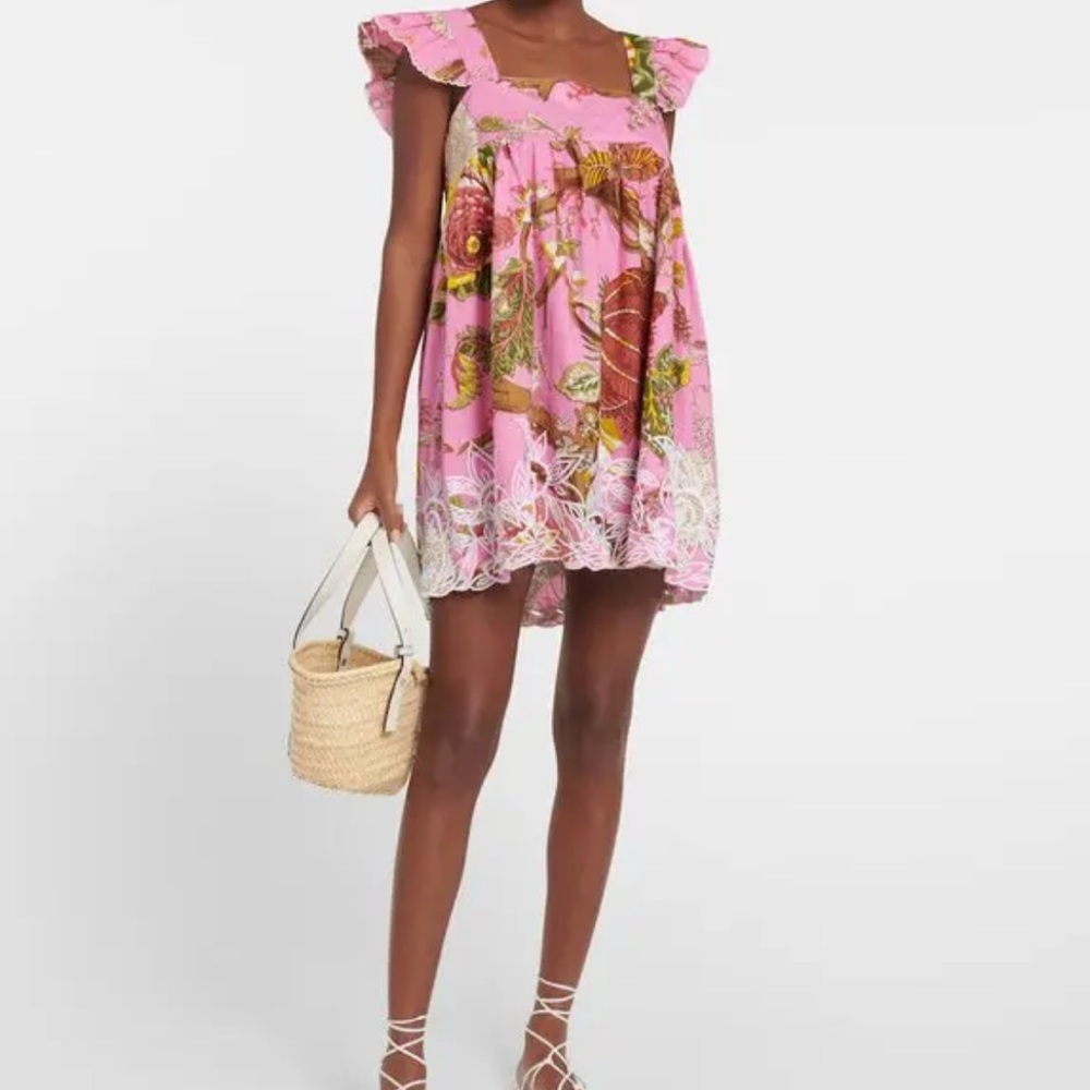 Juliet Dunn embroidered floral-print cotton mini dress